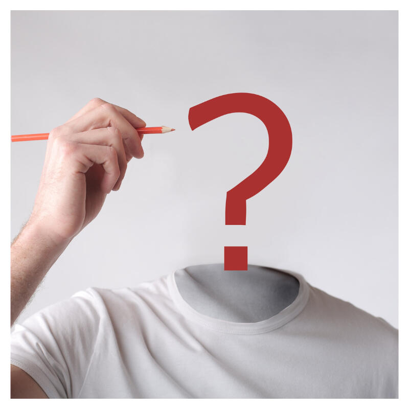 A question mark above a T-shirt